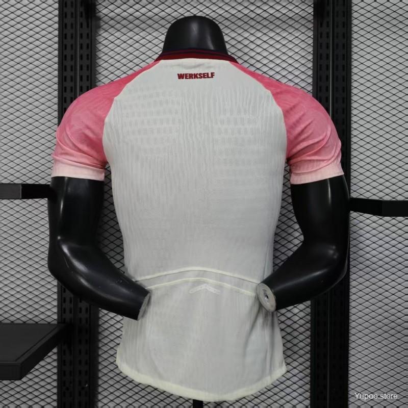 Camisola Bayer 04 Leverkusen 2025-26 Alternativa Rosa Versão Jogador