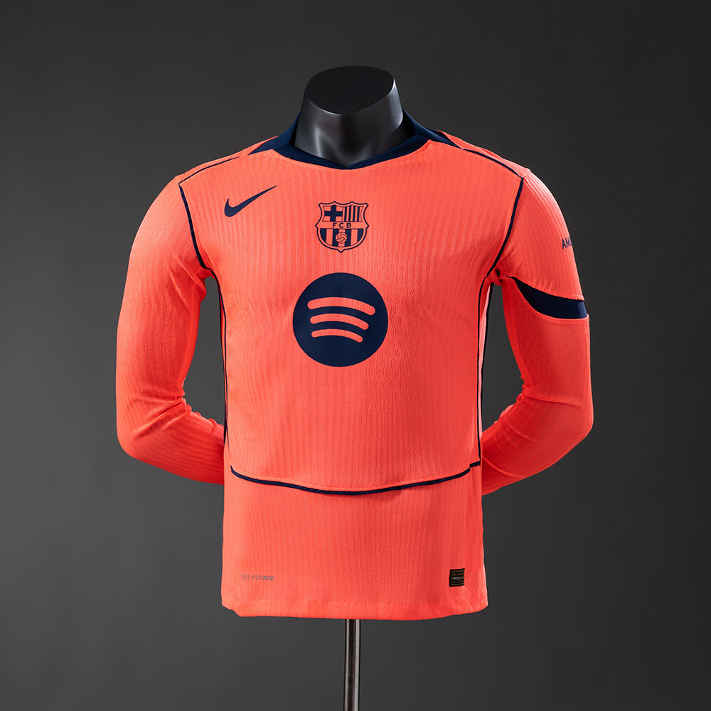 Camisola Manga Comprida FC Barcelona 2025-26 Alternativa Laranja Versão Jogador